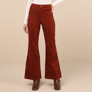 Lulus Guaranteed Trend Rust Corduroy High-rise Wide-leg Pants Brown - Size XS